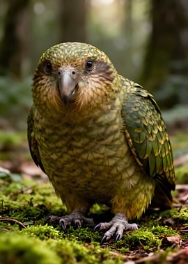 Kea Parrot in Mossy Forest