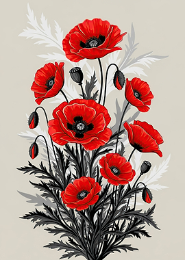 Vibrant Red Poppies with Dark Foliage