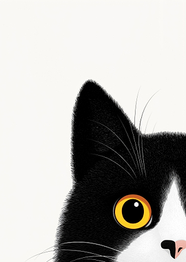 Peeking Tuxedo Cat with Yellow Eyes