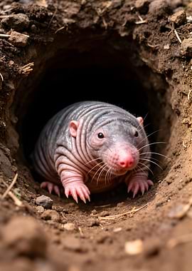 Naked Mole Rat Emerging from Burrow