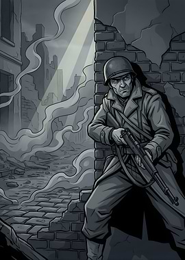 Soldier in Ruined City