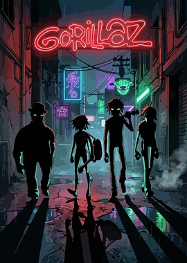 Gorillaz in a Neon Alley