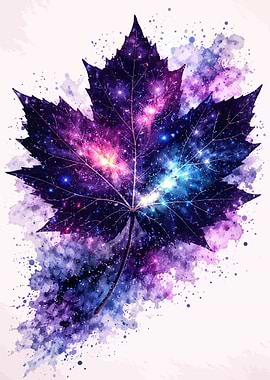 Galaxy Maple Leaf Watercolor Art