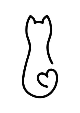 Minimalist Cat Silhouette with Heart Tail