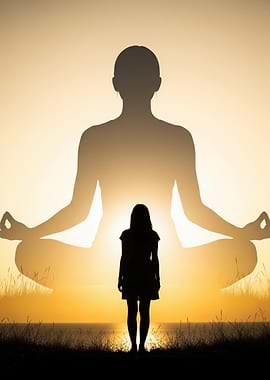 Woman meditating with giant shadow