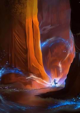 Fantasy Mage Casting Spell in Cave