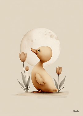 Scandinavian Duck Nursery Wall Art Neutral Baby Room Decor