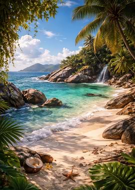 Tropical Beach Waterfall Paradise