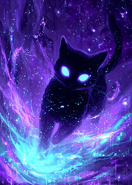 Cosmic Cat with Glowing Eyes