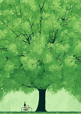 Man on Bicycle Under Large Tree