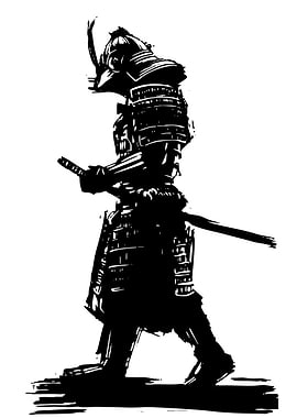 Samurai Warrior in Black and White