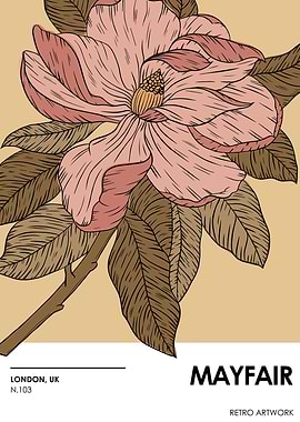 Retro Magnolia Flower Artwork