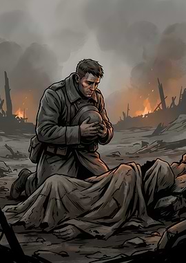 Soldier Mourning Fallen Comrade