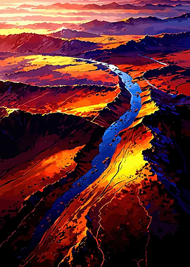 Vibrant Canyon River at Sunset