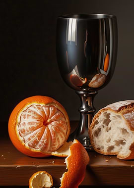 Still life with tangerine and bread
