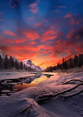 Winter Sunset Over Snowy Landscape