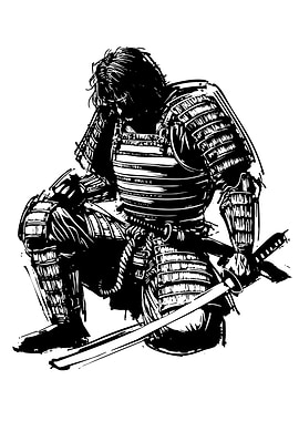 Samurai warrior kneeling in contemplation