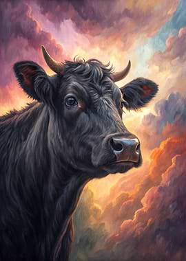 Black Cow in Dramatic Sky
