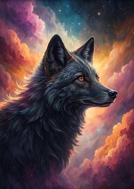 Black Wolf in Cosmic Clouds
