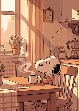 Snoopy Enjoys a Coffe