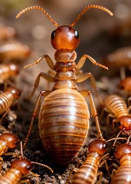 Close-up of a Termite Queen surrounded by workers