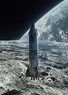 Spaceship on the Moon with Earth View