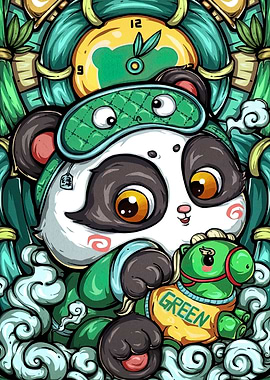 Cute Panda with Toy Horse