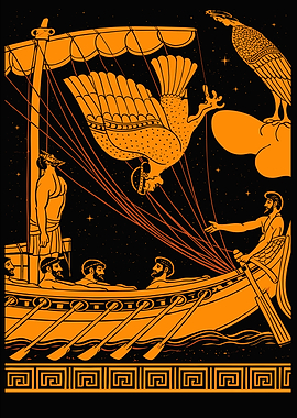 Greek Mythology Ship Scene with Eagles