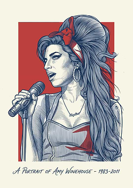 Amy Winehouse Portrait with Microphone
