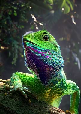 Vibrant Green Lizard in Jungle