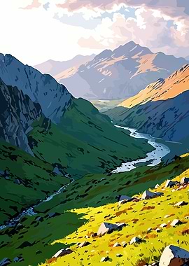 Mountain Valley River Landscape