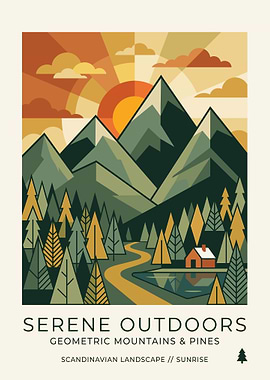 Geometric Scandinavian Mountain Sunrise