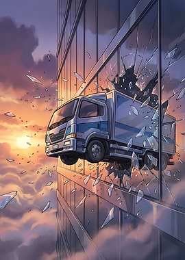 Truck crashes through skyscraper window