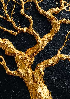 Golden tree on black background