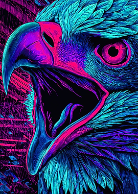 Neon Eagle Head Vibrant Illustration
