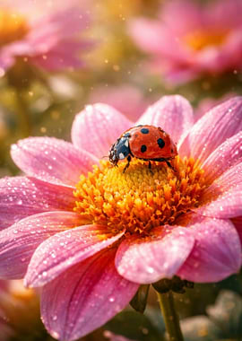 Ladybug on a Pink Flower