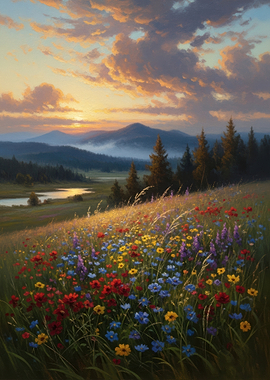 Wildflower Meadow at Sunset