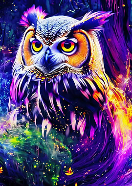 Vibrant Owl in Mystical Forest
