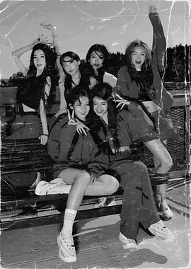 Vintage Babymonster Group Black and White Poster