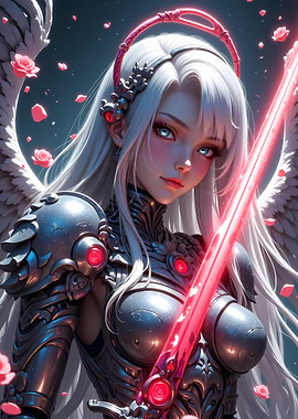 Anime Angel Warrior with Glowing Sword