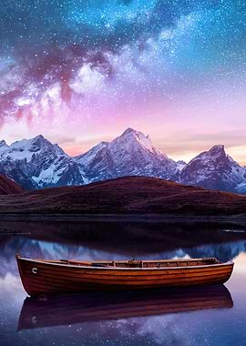 Serene Boat Under a Starry Sky