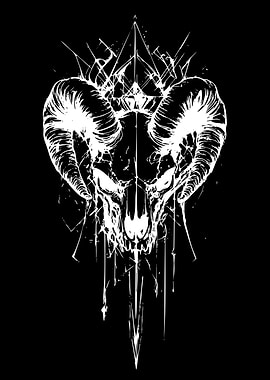 Demonic Ram Skull with Geometric Crown