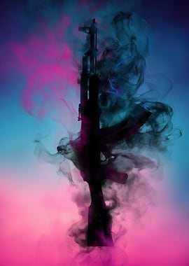 AK-47 Silhouette in Smoke