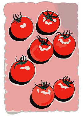 Seven Red Tomatoes on Pink Background