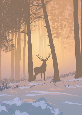 Deer in a Misty Forest