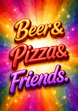 Beer & Pizza & Friends Text Art