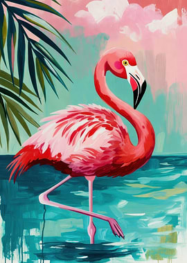 Vibrant Flamingo in Tropical Water