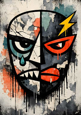 Graffiti Face with Lightning Bolt