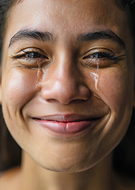 Young Woman Crying and Smiling