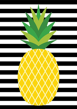 Pineapple on Black and White Stripes